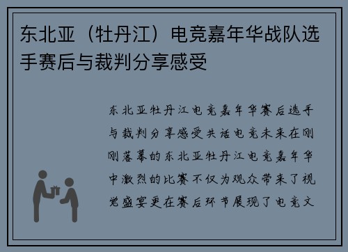 东北亚（牡丹江）电竞嘉年华战队选手赛后与裁判分享感受